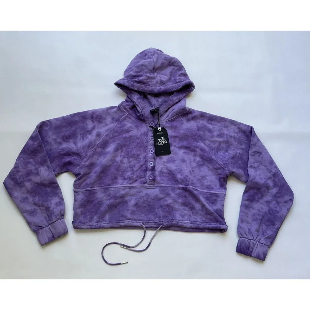 PRPS Women’s Pullover Hoodie Crop Purple Tie Dye Wash Size S